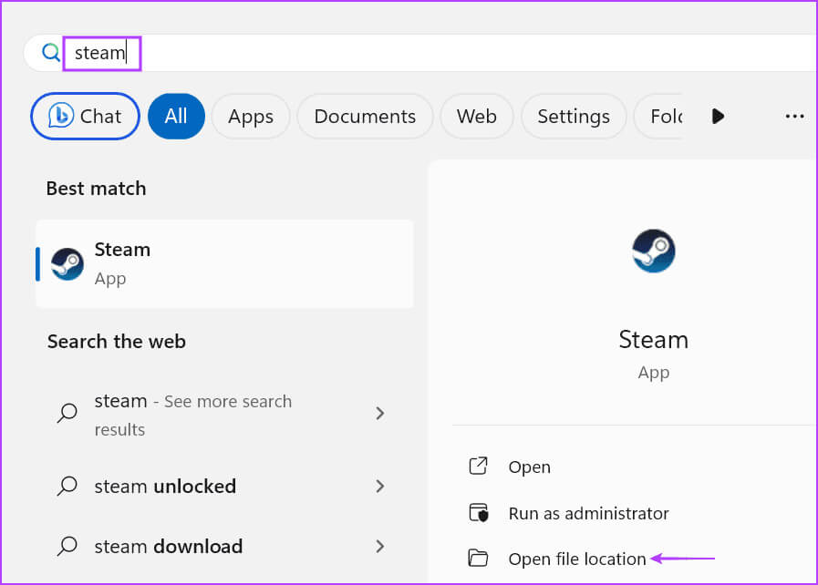 open-steam-file-location أفضل 8 إصلاحات لخطأ "أحد مكونات Steam المهمة لا تستجيب" في Windows 11