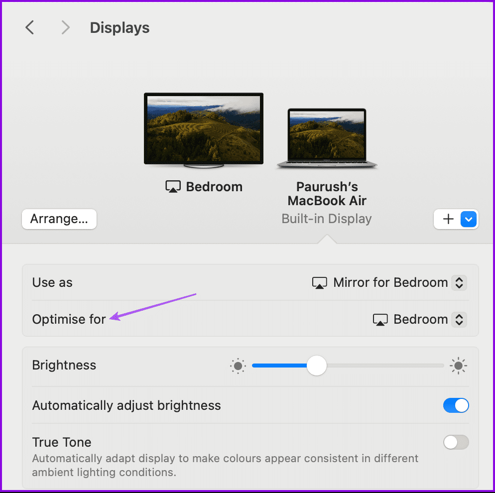 optimize-display-for-macbook-using-airplay كيفية توصيل جهاز MacBook بالتلفزيون – سلكيًا ولاسلكيًا