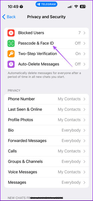 passcode-and-face-id-telegram-iphone-475x1024-1 كيفية قفل Telegram باستخدام رمز المرور على الهاتف المحمول وسطح المكتب