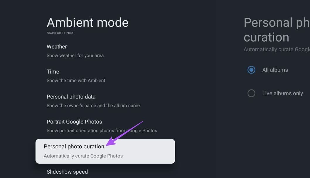 personal-photo-curation-ambient-mode-google-tv أفضل 6 إصلاحات لعدم ظهور Google Photos في الوضع المحيطي على Google TV