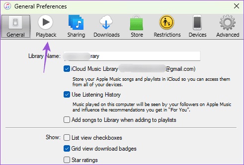 playback-settings-itunes-windows أفضل 9 إصلاحات لعدم تشغيل مقاطع فيديو Apple Music على iPhone وiPad وMac وWindows