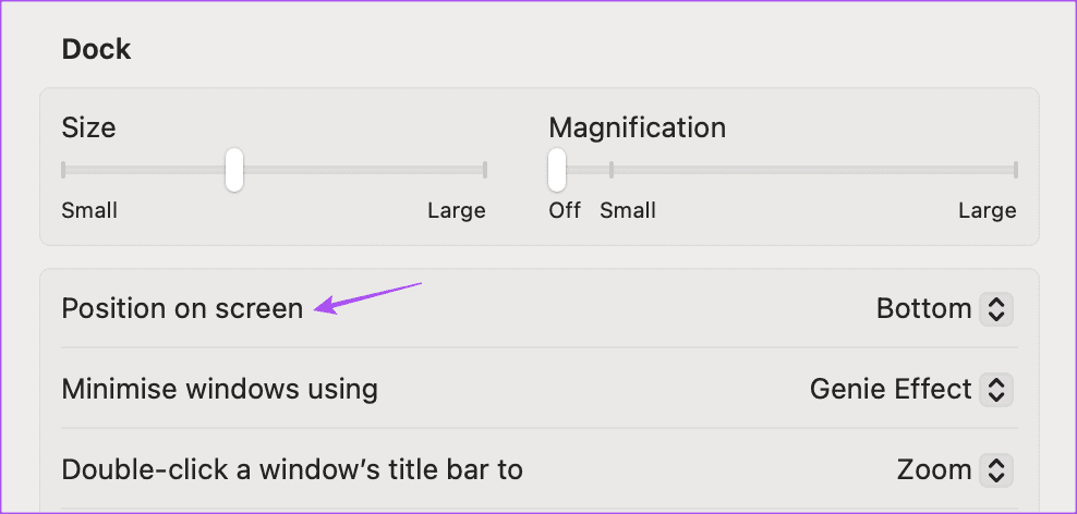 position-on-screen-dock-settings-mac كيفية إضافة مسافة بين الأيقونات في Dock على Mac