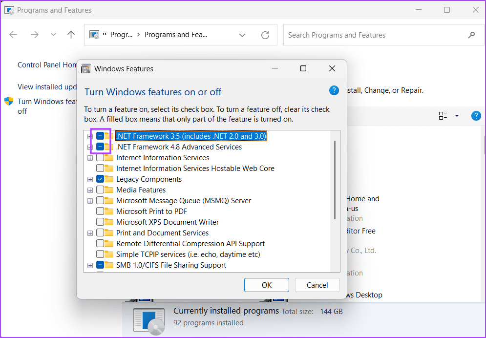 remove-.Net-features أفضل 8 إصلاحات لخطأ شاشة الموت الزرقاء "APC Index Mismatch" في Windows 10 أو 11