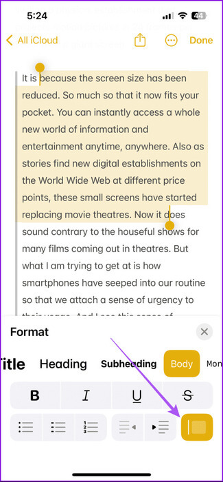 remove-block-quote-notes-app-iphone-475x1024-1 كيفية استخدام علامات الاقتباس المحظورة في تطبيق Notes على iPhone وiPad وMac
