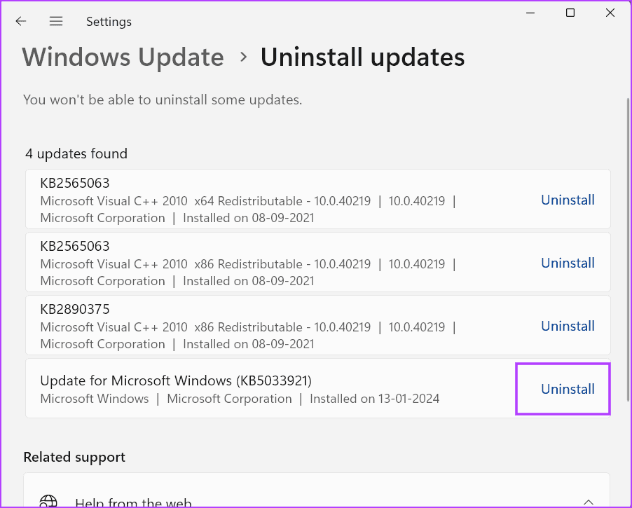 remove-update-2 أفضل 8 إصلاحات لخطأ شاشة الموت الزرقاء "APC Index Mismatch" في Windows 10 أو 11