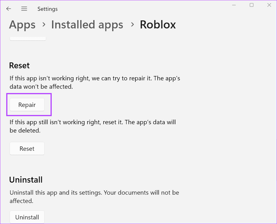 repair-roblox-2 أفضل 8 طرق لإصلاح رمز خطأ Roblox 901 في Windows 11