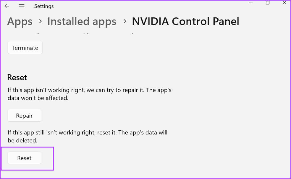 reset-nvidia-control-panel أفضل 7 طرق لإصلاح خطأ "رفض الوصول" في لوحة تحكم NVIDIA في Windows 11