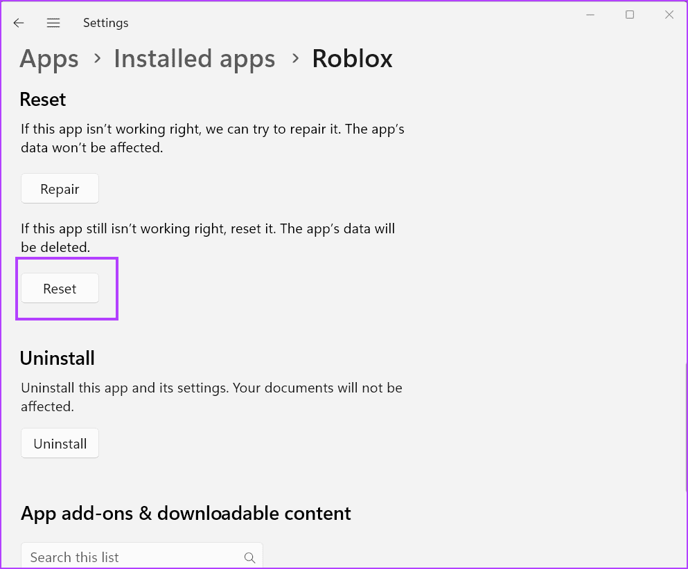 reset-roblox-1 أفضل 9 طرق لإصلاح "رمز خطأ Roblox 524" في Windows 11