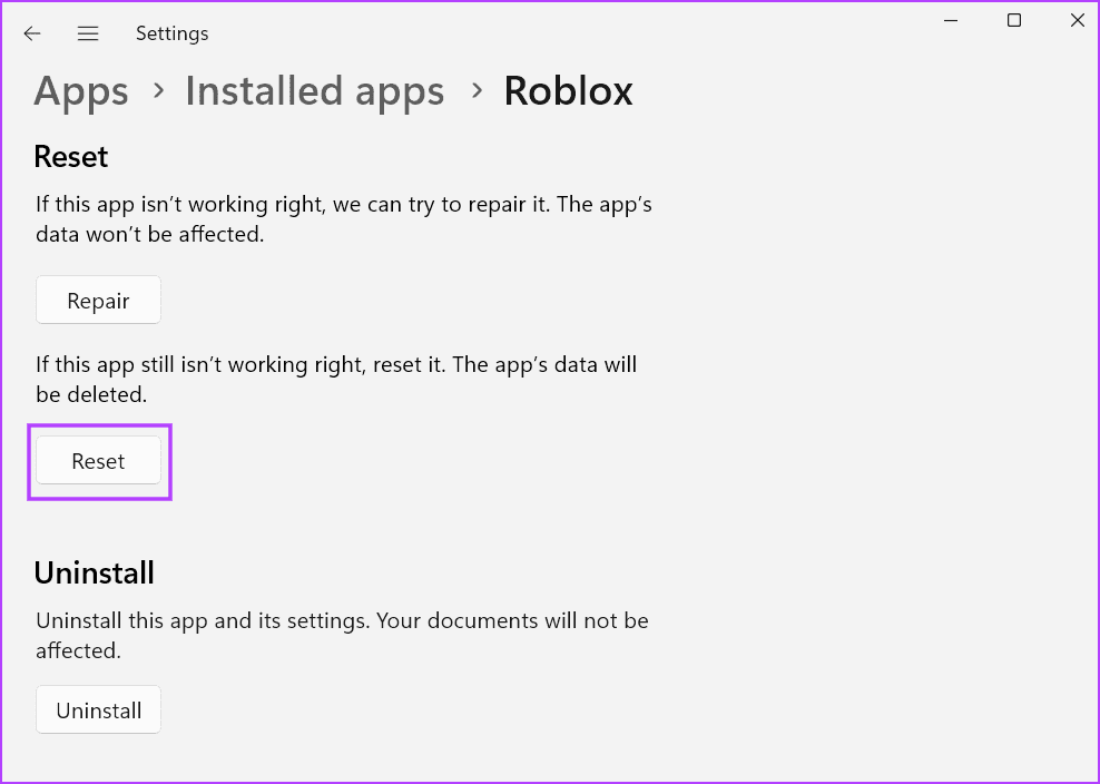 reset-roblox أفضل 8 طرق لإصلاح "رمز خطأ Roblox 610" في Windows 11