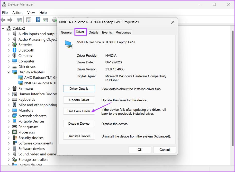 rollback-driver-1 أفضل 8 إصلاحات لخطأ شاشة الموت الزرقاء "APC Index Mismatch" في Windows 10 أو 11
