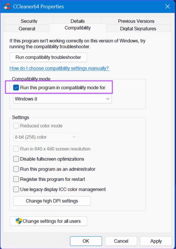 run-ccleaner-in-compatability-mode-2 أفضل 7 طرق لإصلاح عدم عمل CCleaner في Windows 11