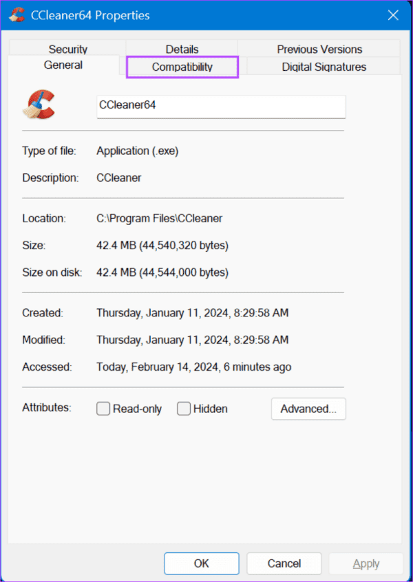 run-ccleaner-in-compatability-mode أفضل 7 طرق لإصلاح عدم عمل CCleaner في Windows 11