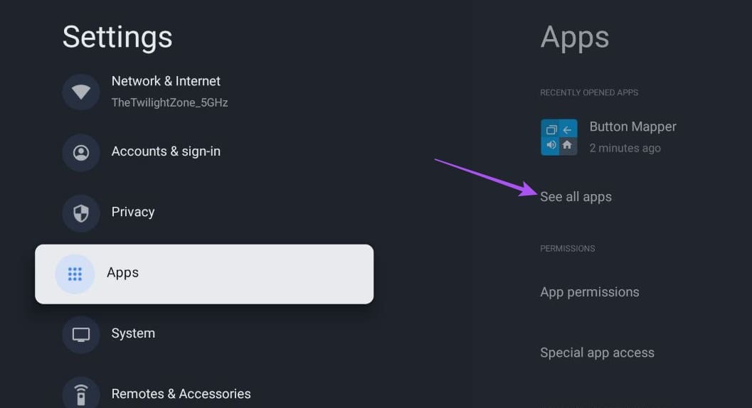 see-all-apps-google-tv-settings أفضل 7 إصلاحات لعدم تنزيل التطبيقات على Chromecast (Google TV)
