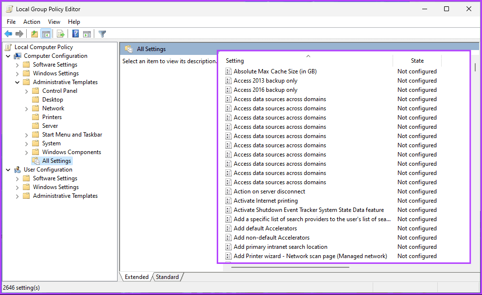 see-all-the-settings-in-listicle-format كيفية معرفة سياسات نهج المجموعة المطبقة على Windows 11
