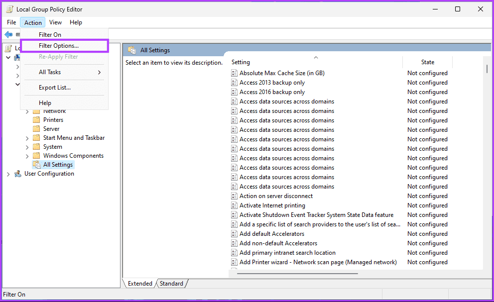 select-Filter-Options كيفية معرفة سياسات نهج المجموعة المطبقة على Windows 11