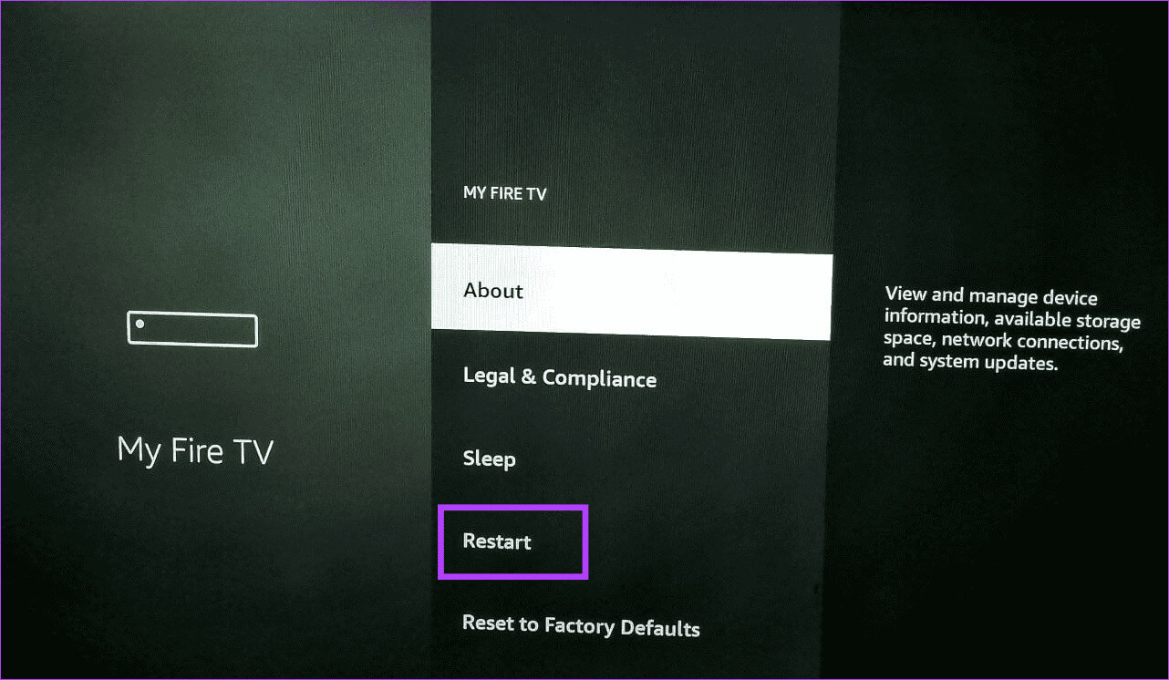 select-Restart 8 طرق لإصلاح مشكلة توقف Fire TV Stick عند التحديث