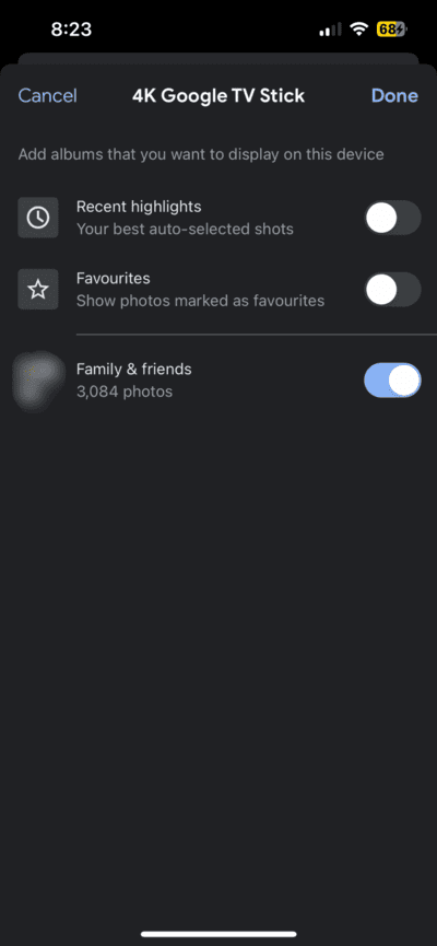 select-albyum-for-photo-frame-google-photos-settings-google-tv-710x1536-1 أفضل 6 إصلاحات لعدم ظهور Google Photos في الوضع المحيطي على Google TV