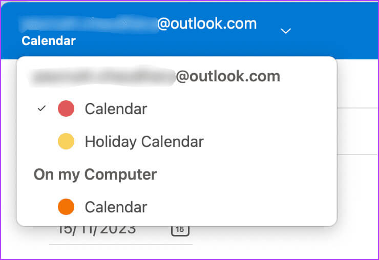 select-calendar-to-add-holiday-outlook-app-mac كيفية إضافة وإزالة العطل في تقويم Outlook على الهاتف المحمول وسطح المكتب