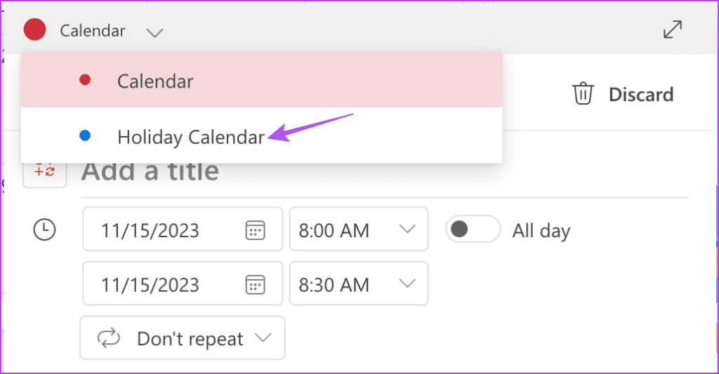 select-calendar-to-add-holiday-outlook-web-1024x533-1 كيفية إضافة وإزالة العطل في تقويم Outlook على الهاتف المحمول وسطح المكتب
