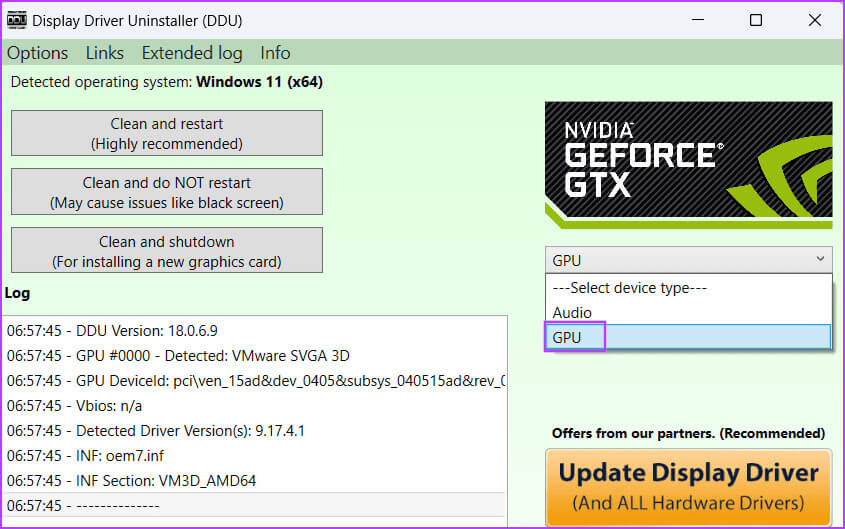 select-device-type-ddu أفضل 7 طرق لإصلاح خطأ "رفض الوصول" في لوحة تحكم NVIDIA في Windows 11