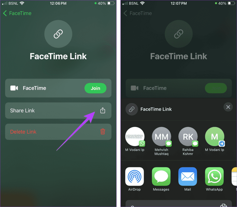 send-existing-facetime-link-to-android-from-iphone كيفية إرسال رابط FaceTime إلى Android وWindows
