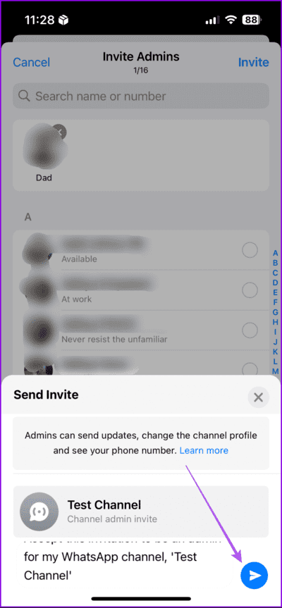 send-invite-to-become-whatsapp-channel-admin-mobile-712x1536-1 كيفية إضافة عدة مسؤولين إلى قنوات WhatsApp