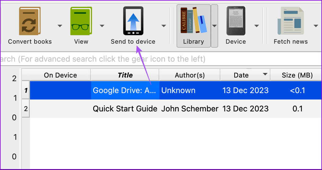 send-to-device-calibre أفضل 6 إصلاحات لعدم عرض Amazon Kindle لأغلفة الكتب