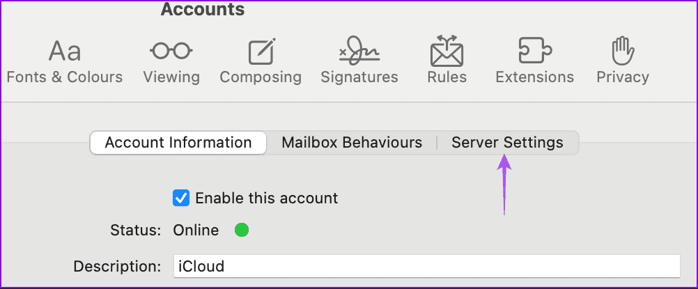 server-settings-mail-app-mac أفضل 7 إصلاحات لعدم إمكانية إرسال رسائل البريد الإلكتروني باستخدام Apple Mail على Mac