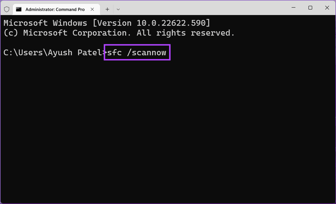 sfc-command 8 إصلاحات لمشكلة "جهازك يفتقد إصلاحات هامة تتعلق بالأمان والجودة" على Windows