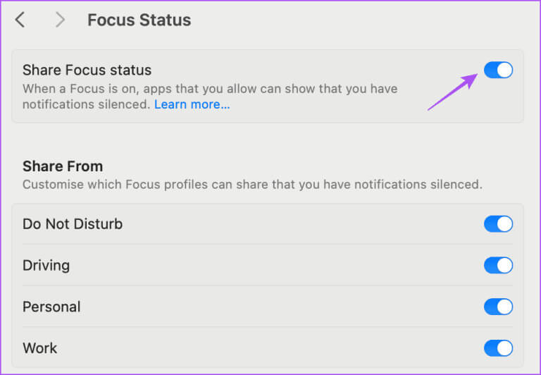 share-focus-status-mac-768x532-1 أفضل 7 إصلاحات لعدم عمل وضع التركيز على أجهزة iPhone وiPad وMac