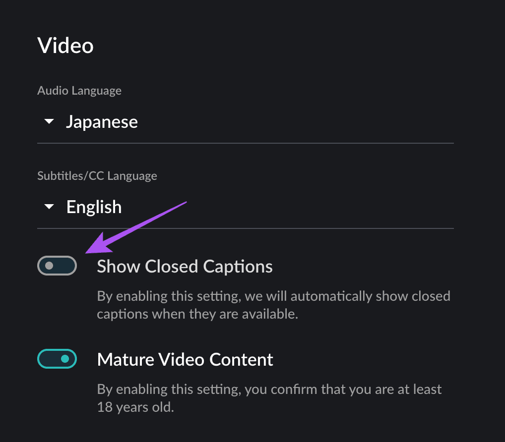 show-closed-captions-crunchyroll-website أفضل 7 إصلاحات لعدم عمل الترجمة على Crunchyroll على الهاتف المحمول وسطح المكتب وApple TV