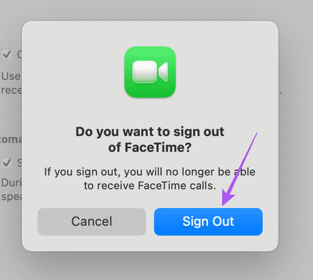 sign-out-confirm-facetime-mac أفضل 8 إصلاحات لعدم عمل عزل الصوت في FaceTime