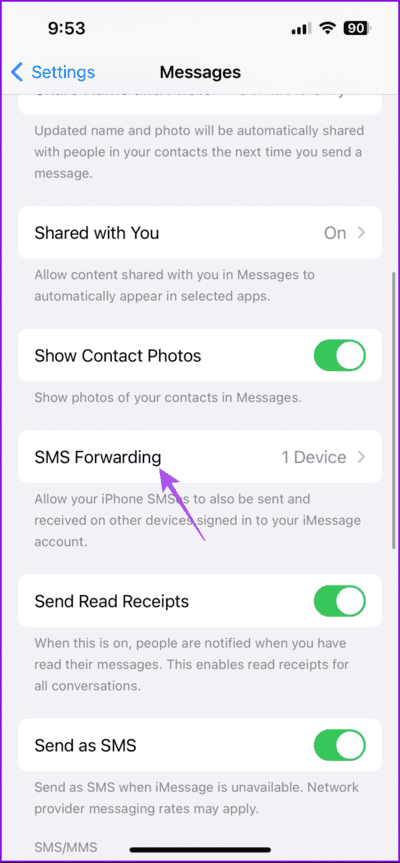 sms-forwarding-messages-settings-iphone-712x1536-1 لماذا أتلقى نفس الرسائل النصية على جهازَي iPhone مختلفين؟