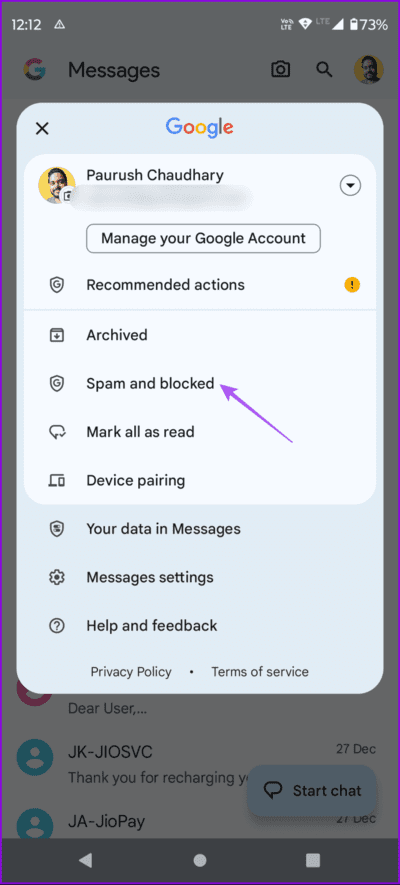 spam-and-blocked-messages-android-1-694x1536-1 أفضل 6 إصلاحات لعدم عمل إيصالات القراءة في تطبيق رسائل Google