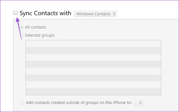 sync-contacts-with-windows-itunes-windows-pc 4 أفضل الطرق لطباعة جهات الاتصال من iPhone