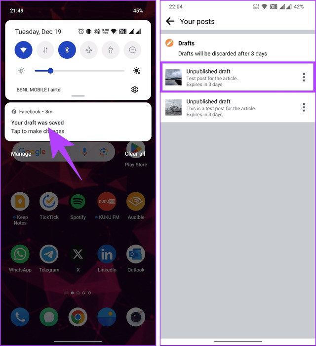 tap-on-the-Facebook-draft-notification كيفية العثور على المسودات على Facebook على الهاتف المحمول وسطح المكتب
