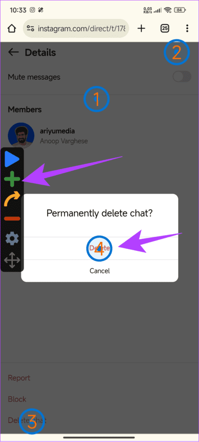 tap-the-plus-button-and-place-the-fourth-circle-over-Delete كيفية إلغاء إرسال أو حذف الرسائل على Instagram