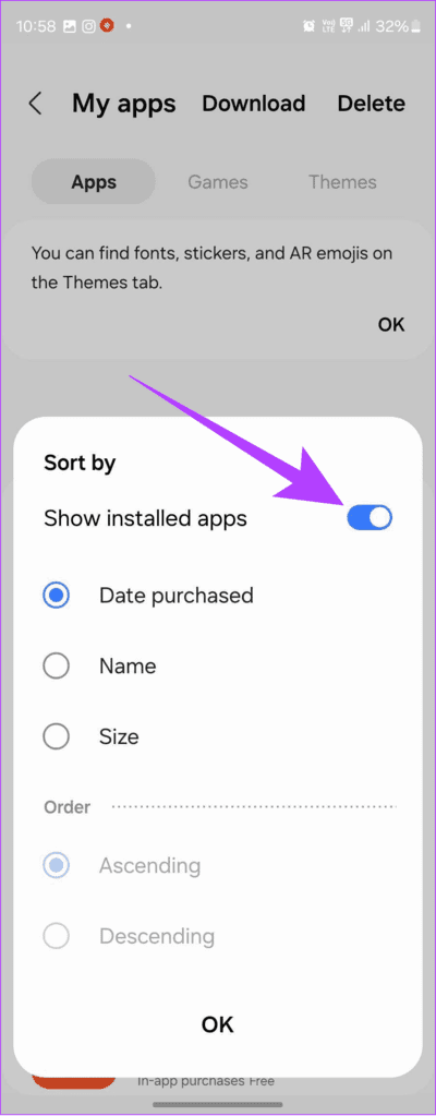 toggle-off-show-installed-apps كيفية استرداد التطبيقات والألعاب المحذوفة على Android