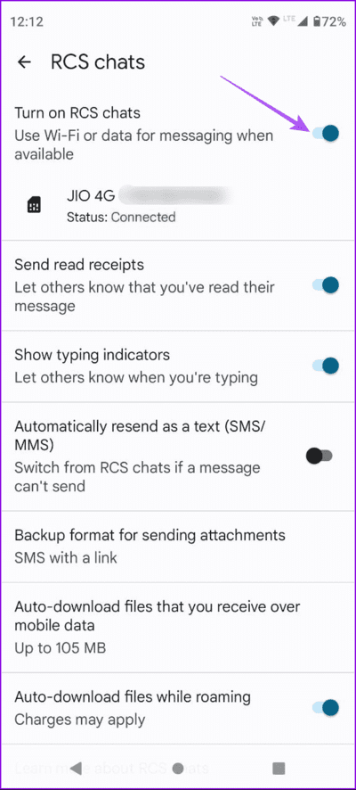 turn-off-rcs-chats-messages-android أفضل 6 إصلاحات لعدم عمل إيصالات القراءة في تطبيق رسائل Google