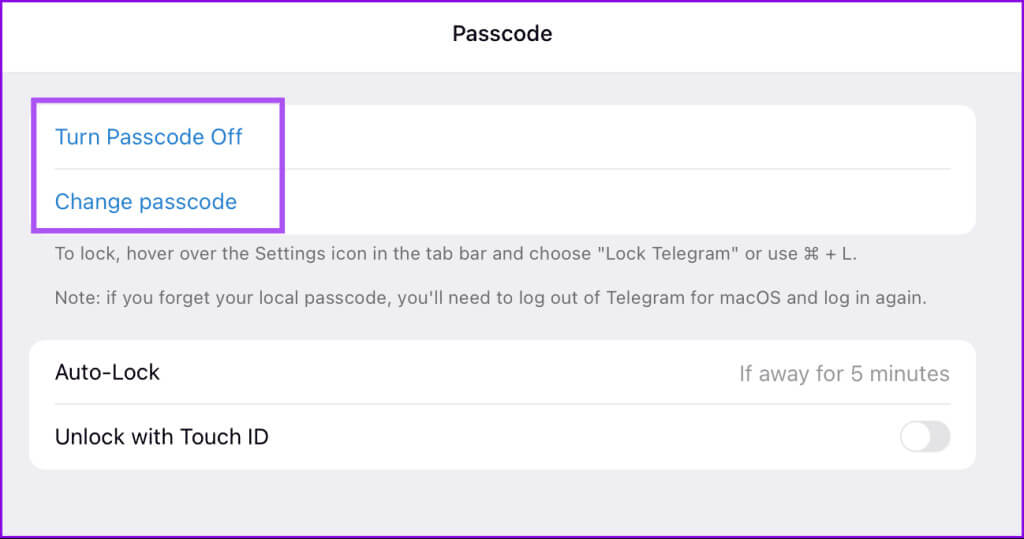 turn-passcode-off-change-passcode-telegram-desktop-1024x539-1 كيفية قفل Telegram باستخدام رمز المرور على الهاتف المحمول وسطح المكتب