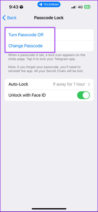 turn-passcode-off-change-passcode-telegram-iphone-475x1024-1 كيفية قفل Telegram باستخدام رمز المرور على الهاتف المحمول وسطح المكتب