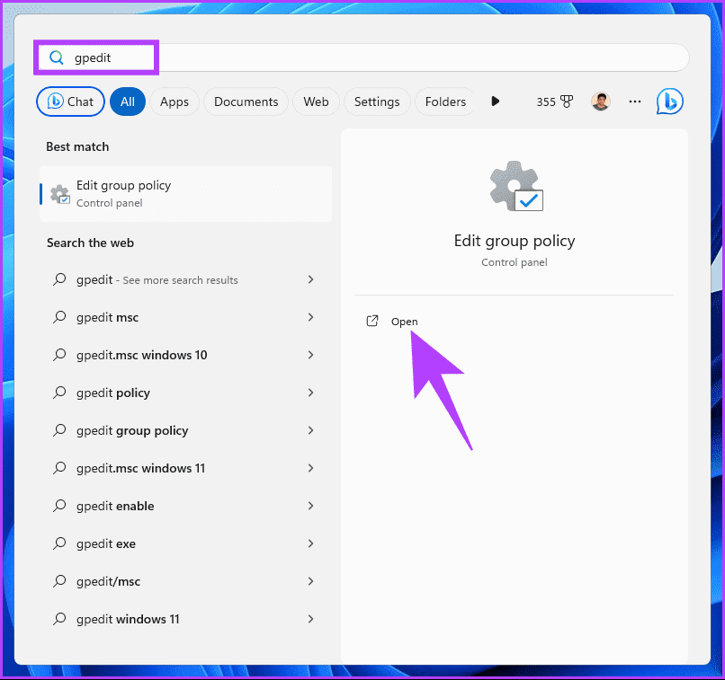 type-gpedit.msc_ كيفية معرفة سياسات نهج المجموعة المطبقة على Windows 11