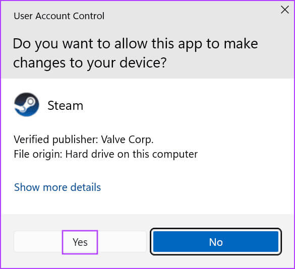 uac-window-3 أفضل 8 إصلاحات لخطأ "أحد مكونات Steam المهمة لا تستجيب" في Windows 11