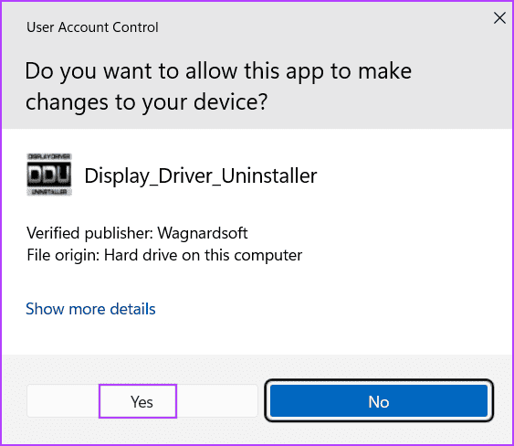 uac-window-DDU-1 أفضل 8 إصلاحات لخطأ "برنامج تشغيل جهاز الرسومات" في Windows 11