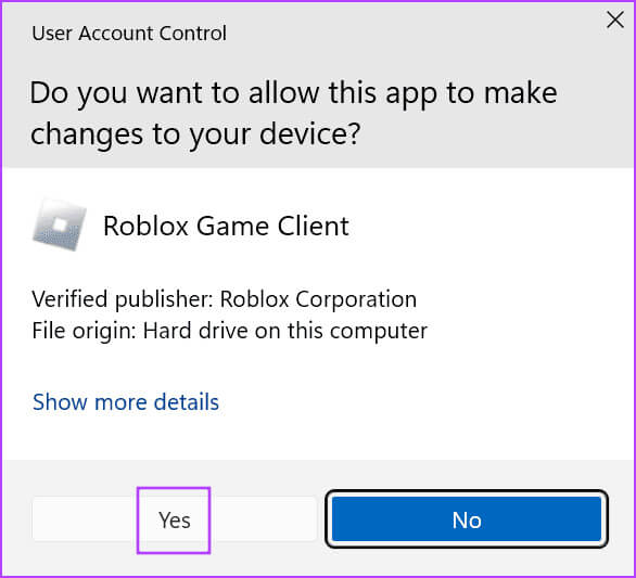 uac-windows-roblox أفضل 8 إصلاحات لمشكلة "حدث خطأ غير متوقع، يجب إنهاء Roblox" على Windows 11