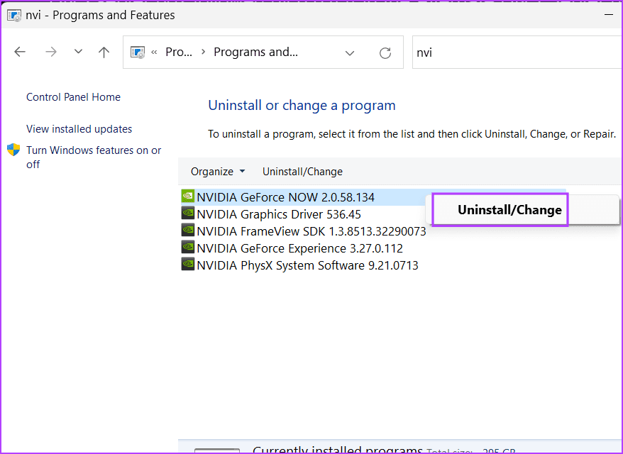 uninstall-geforce-now أفضل 9 طرق لإصلاح رمز خطأ GeForce NOW 0x800b1004 في Windows 11