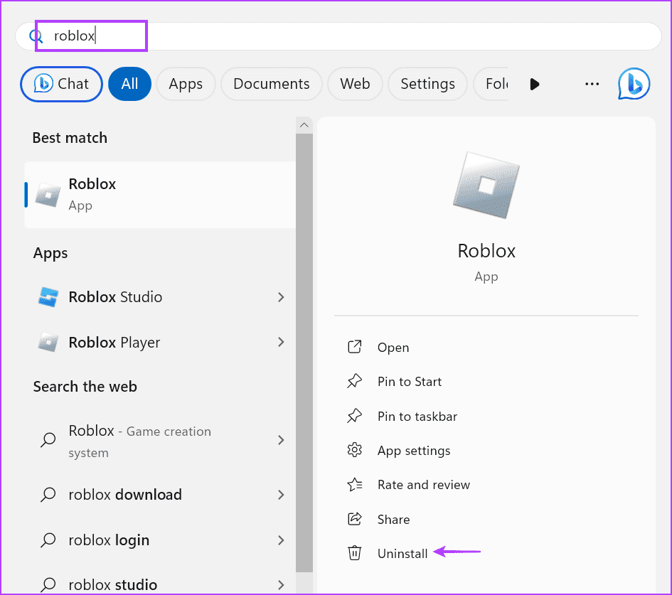 uninstall-roblox-1-1 أفضل 9 طرق لإصلاح "رمز خطأ Roblox 524" في Windows 11