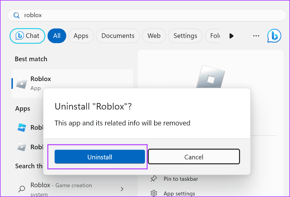 uninstall-roblox-1 أفضل 9 طرق لإصلاح "رمز خطأ Roblox 524" في Windows 11