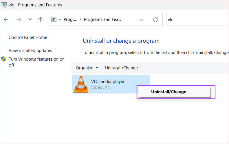 uninstall-vlc أفضل 7 إصلاحات لعدم تشغيل VLC لملفات MKV في Windows 11