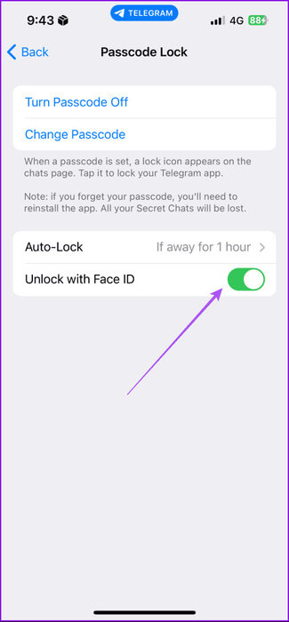 unlock-with-face-id-telegram-iphone-1-475x1024-1 كيفية قفل Telegram باستخدام رمز المرور على الهاتف المحمول وسطح المكتب